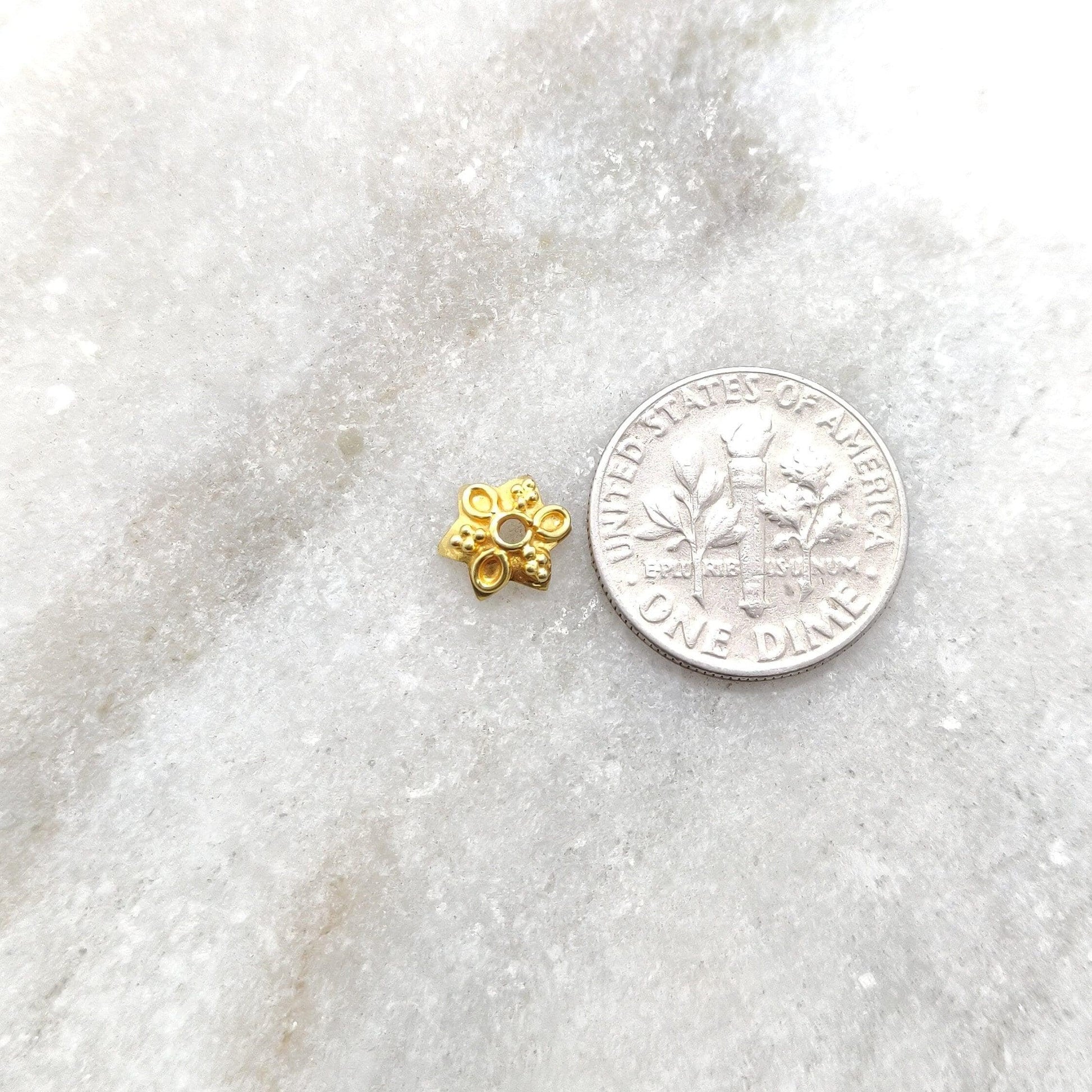 18k Yellow Gold Vintage Fancy Floral Bead Cap - Kanika Creations