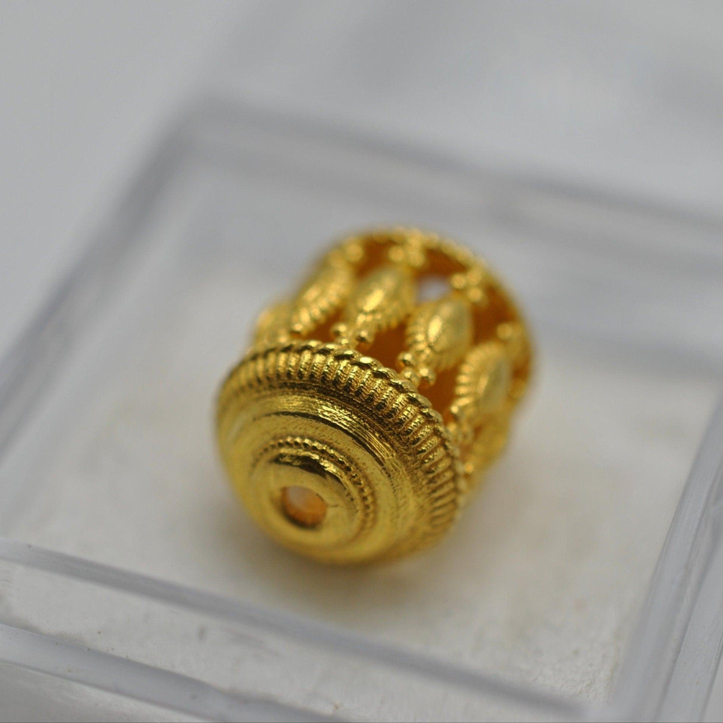 18k Gold Antique Carved Drum Spacer Beads Finding - Kanika Creations