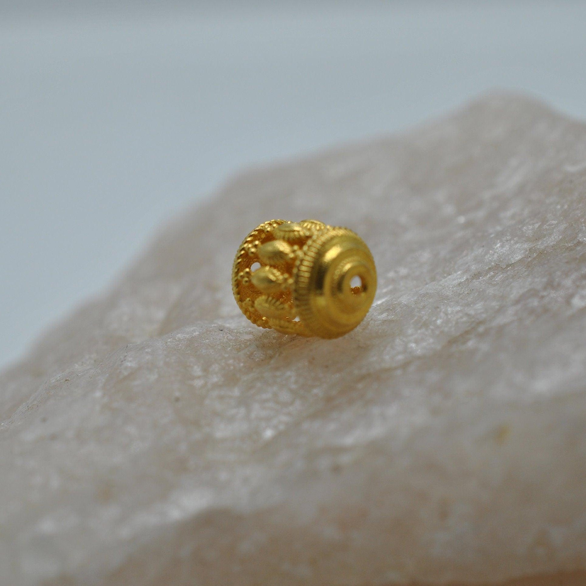 18k Gold Antique Carved Drum Spacer Beads Finding - Kanika Creations