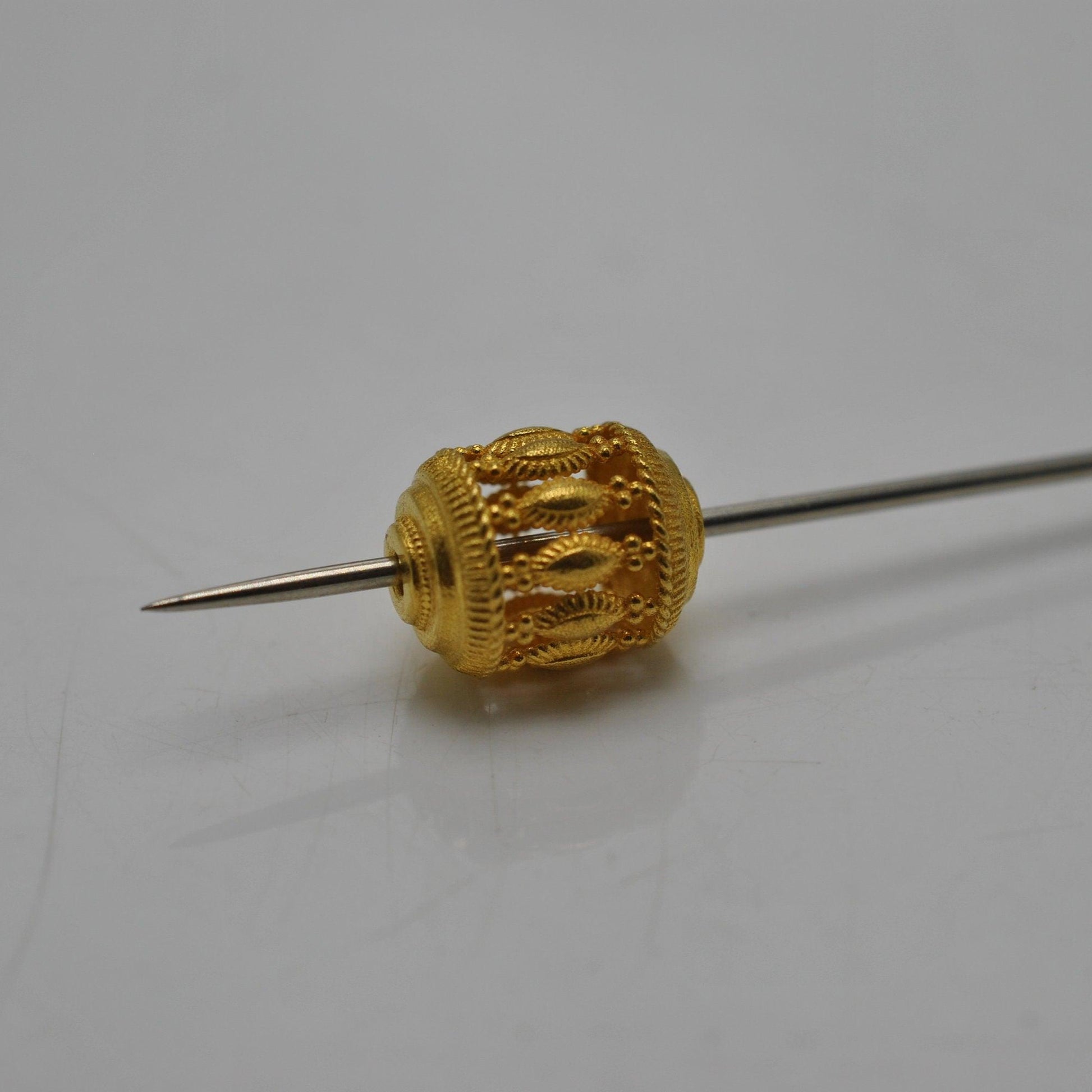 18k Gold Antique Carved Drum Spacer Beads Finding - Kanika Creations