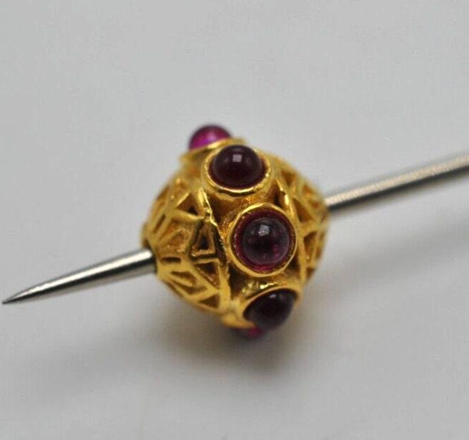18k Solid Yellow Gold Stones Studded Rondelle Beads - Kanika Creations