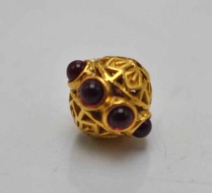 18k Solid Yellow Gold Stones Studded Rondelle Beads - Kanika Creations