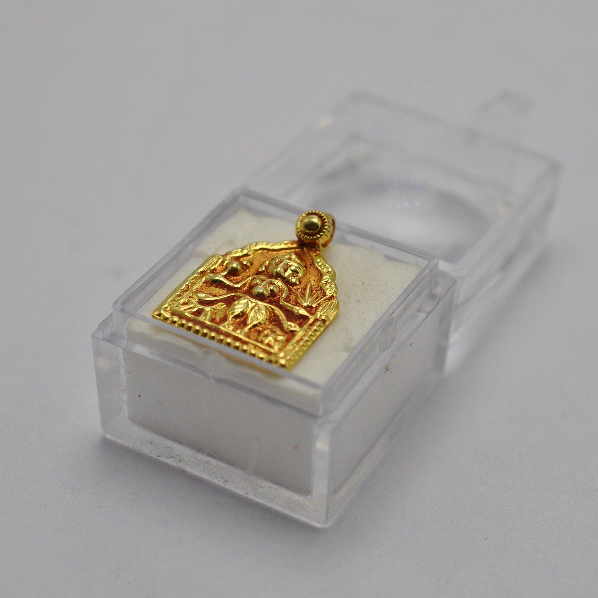 18k Solid Yellow Gold Indian Goddess Durga Pendant - Kanika Creations