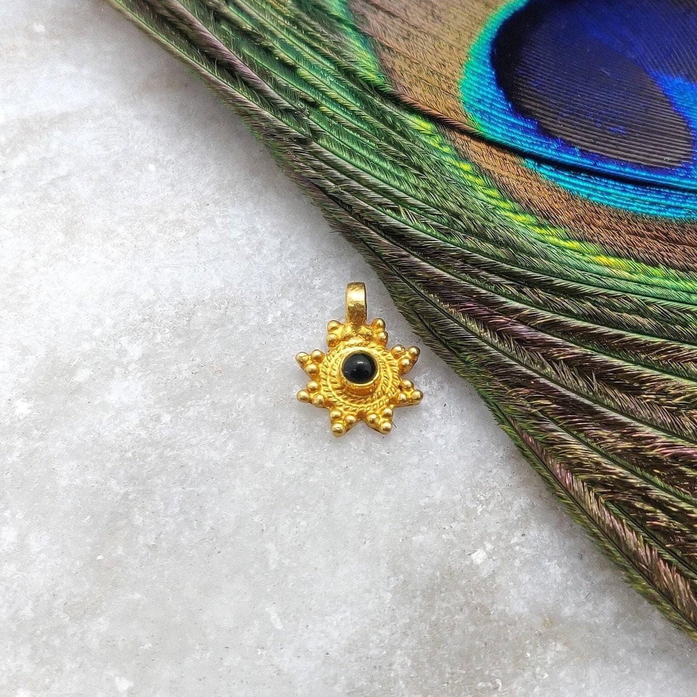 18k Solid Yellow Gold Sun Charm Stone Pendant 9x11mm - Kanika Creations