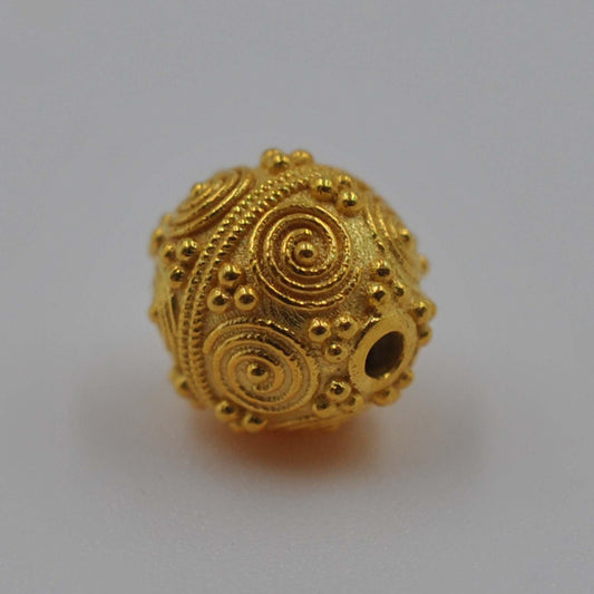 18k Yellow Gold Textured Sphere Ball Beads Finding - Kanika Creations