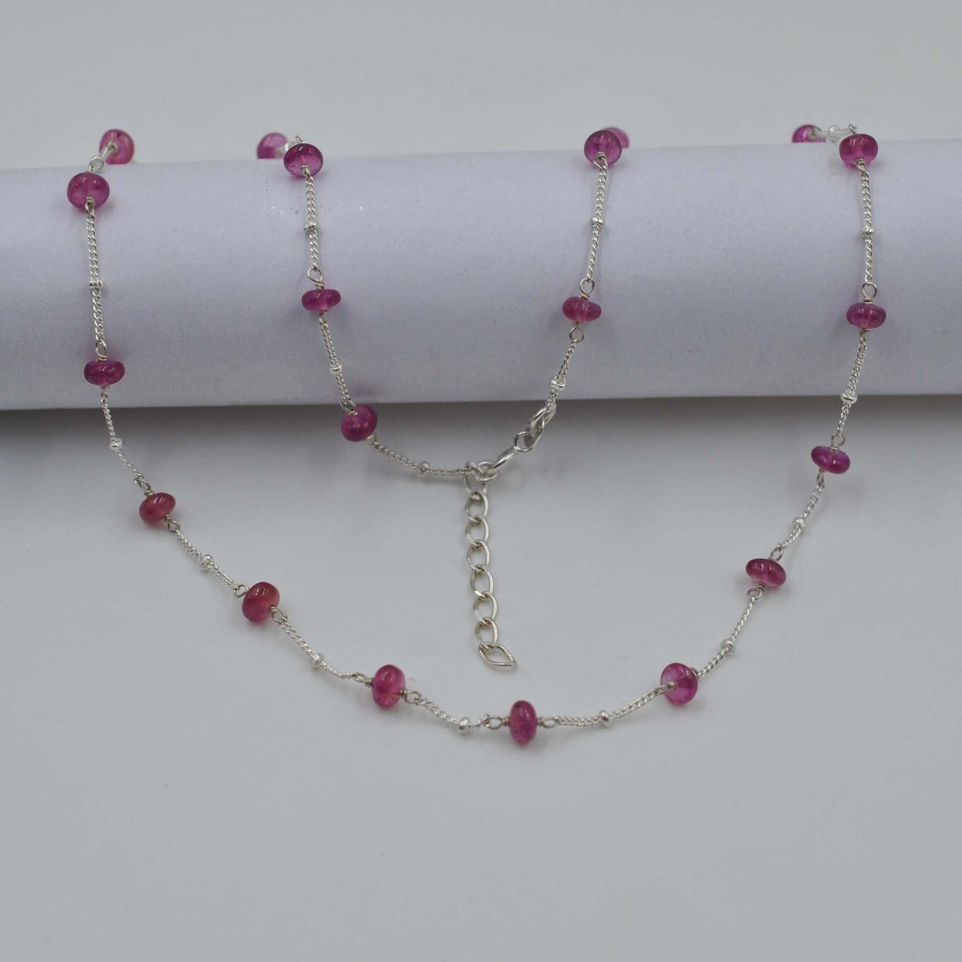 Sterling Silver Ruby Beaded Chain Necklace - Kanika Creations