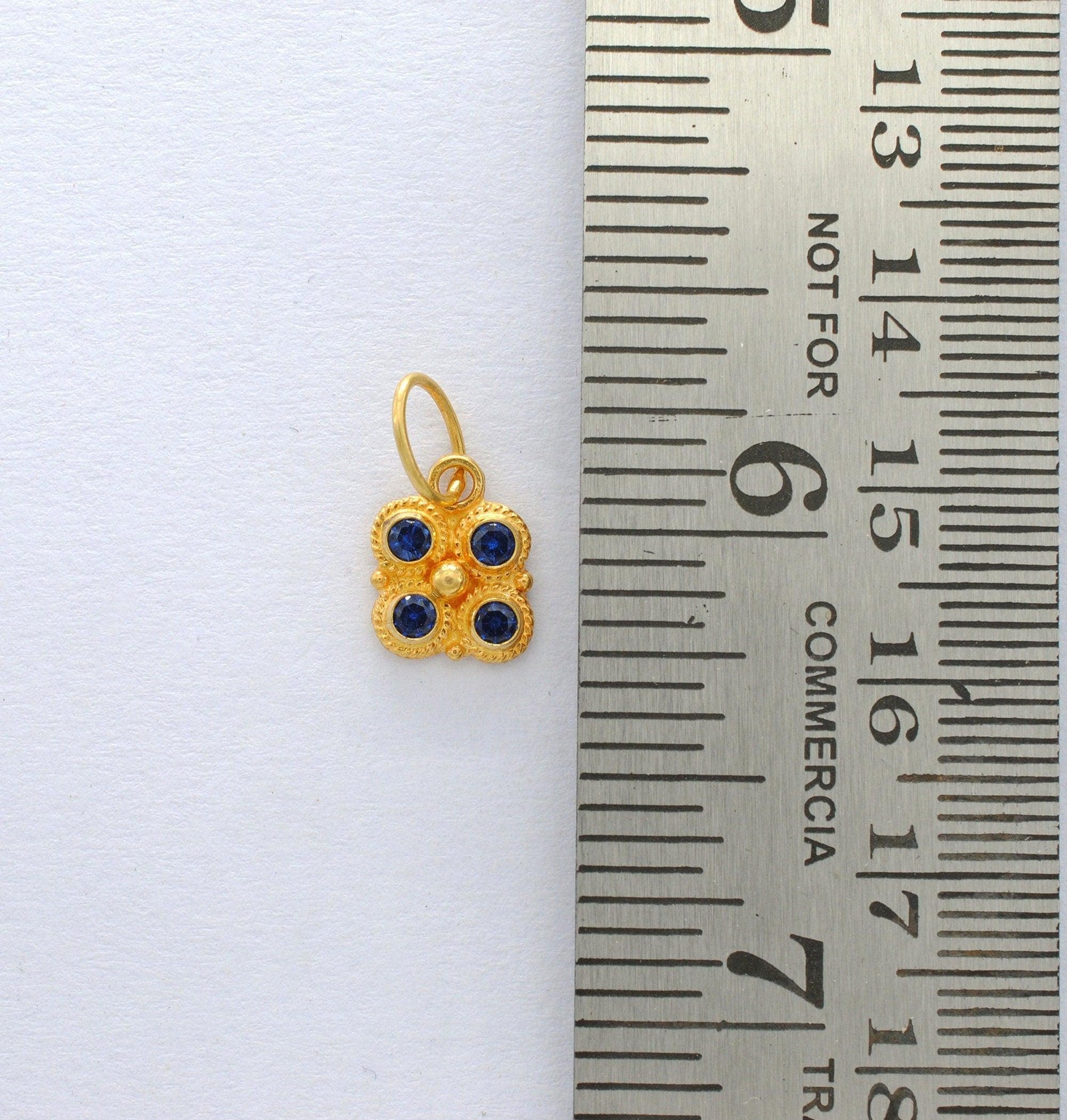 18K Solid Yellow Gold Blue Sapphire Charm Pendant 8.5mm - Kanika Creations