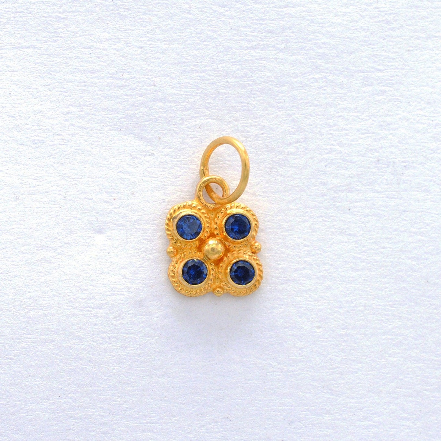 Blue Sapphire 18K Yellow Gold Charm Pendant 8.5MM - Kanika Creations