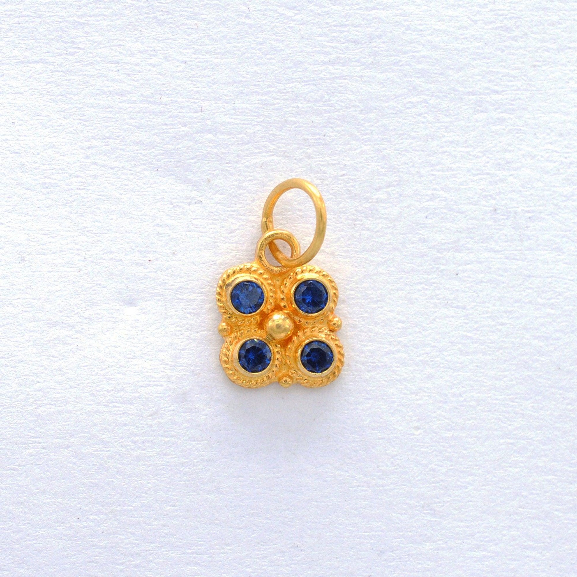 18K Solid Yellow Gold Blue Sapphire Charm Pendant 8.5mm - Kanika Creations