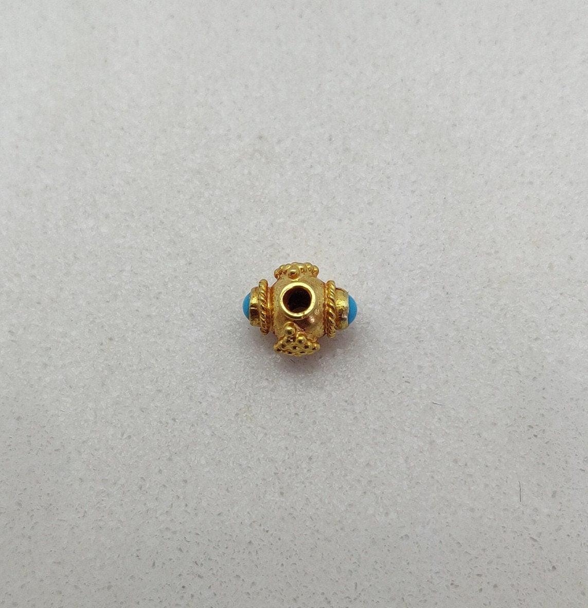18k Gold Stone studded Fancy Rondelle Spacer Bead 6mm - Kanika Creations