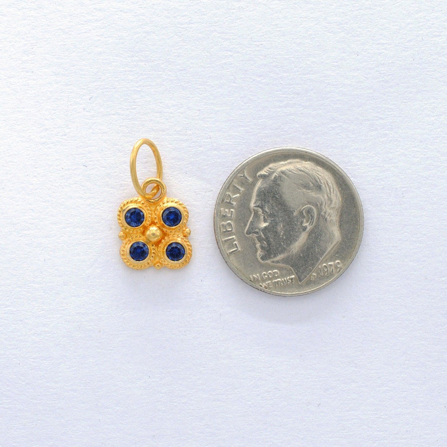 Blue Sapphire 18K Yellow Gold Charm Pendant 8.5MM - Kanika Creations