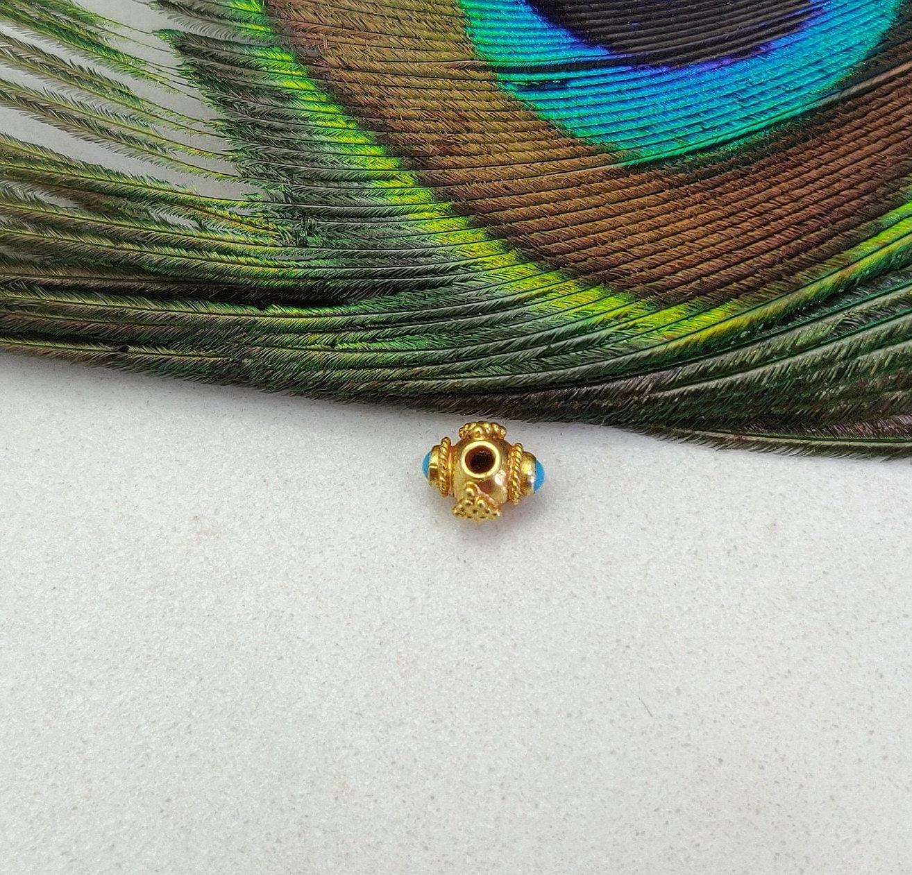 18k Gold Stone studded Fancy Rondelle Spacer Bead 6mm - Kanika Creations