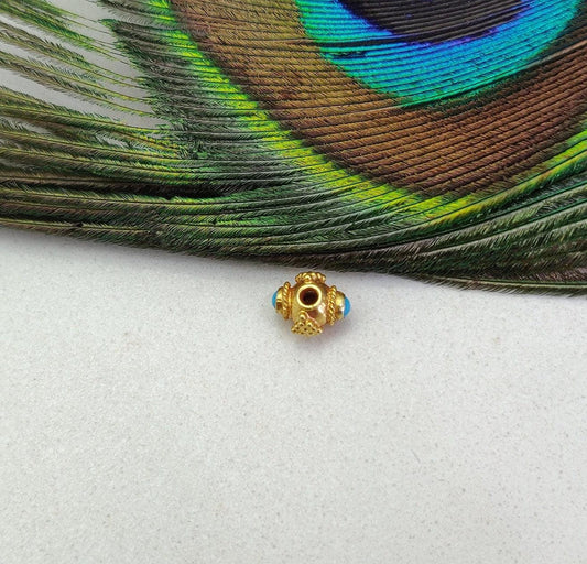 18k Gold Stone studded Fancy Rondelle Spacer Bead 6mm - Kanika Creations