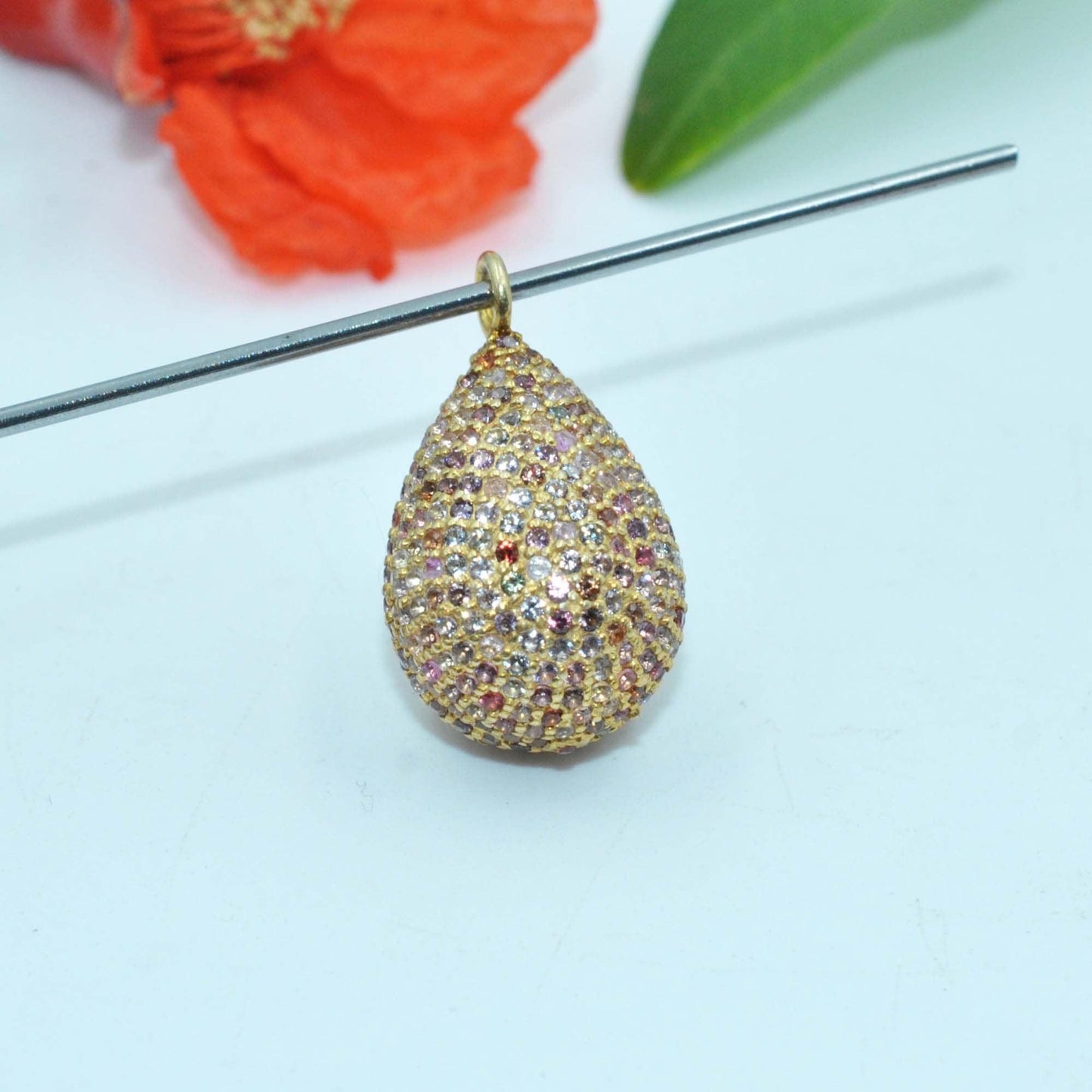 925 Sterling Silver Multi Sapphire Teardrop Charm - Kanika Creations