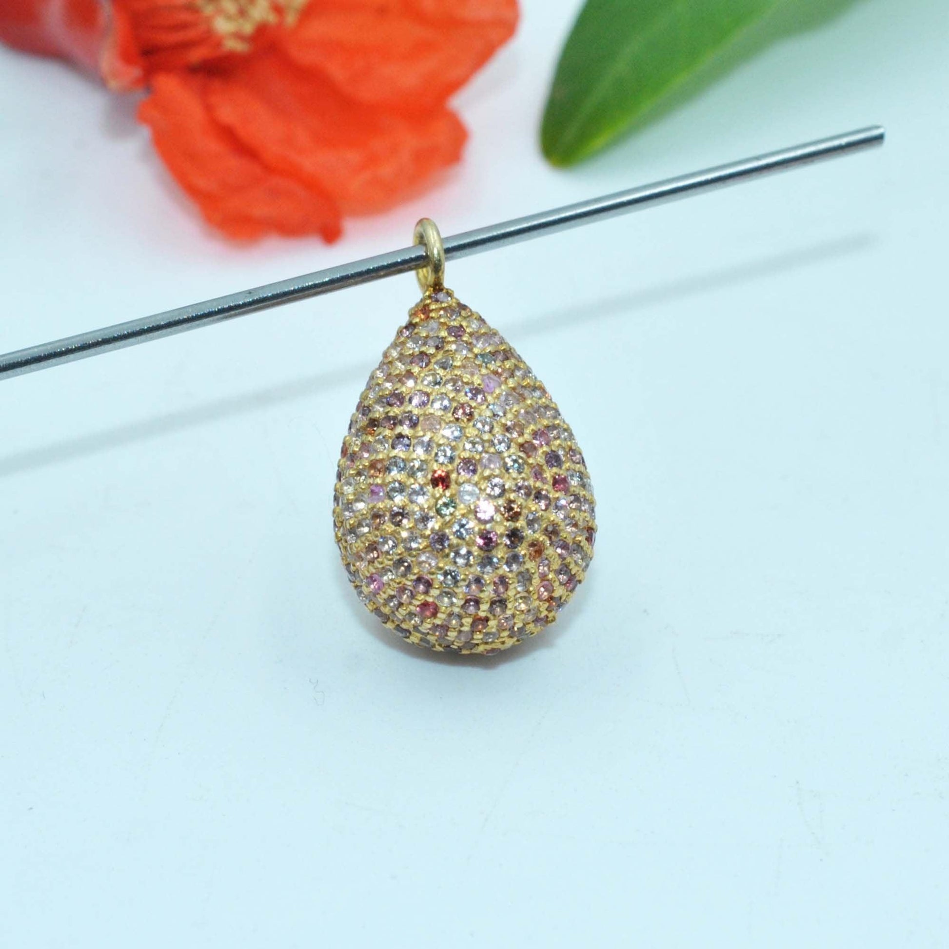 925 Sterling Silver Multi Sapphire Teardrop Charm - Kanika Creations