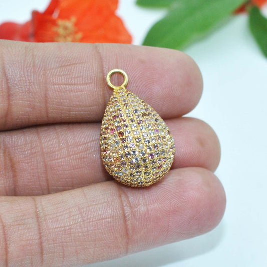 925 Sterling Silver Multi Sapphire Teardrop Charm - Kanika Creations