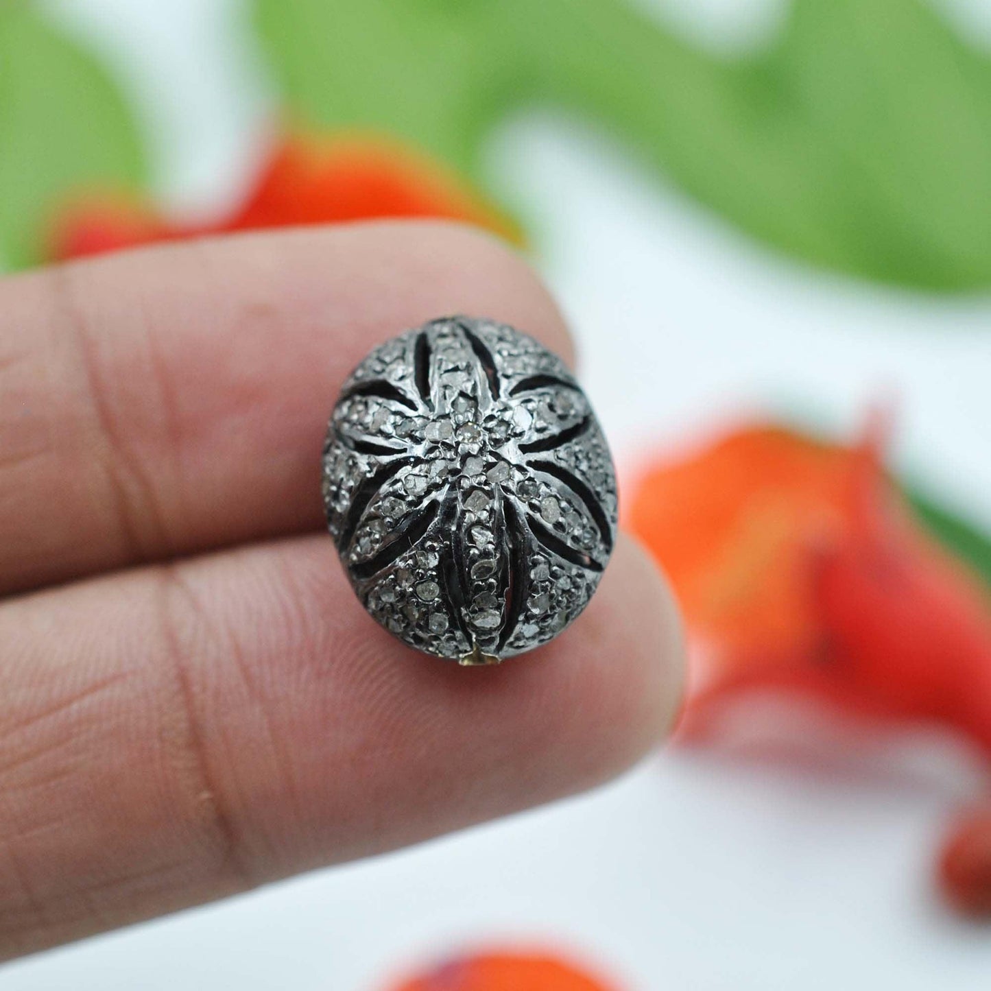925 Sterling Silver Pave Diamond Oxidized Beads - Kanika Creations