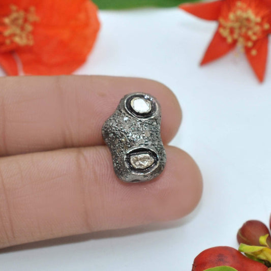 925 Sterling Silver Uncut Pave Polki Diamond Fancy Bead - Kanika Creations