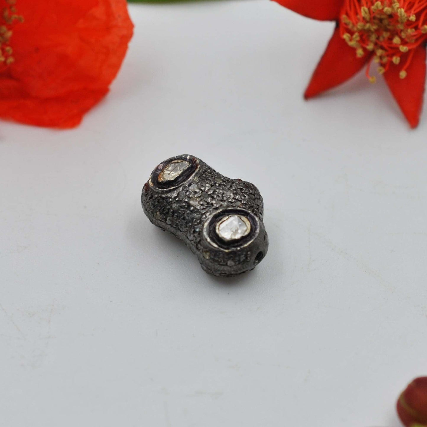 925 Sterling Silver Uncut Pave Polki Diamond Fancy Bead - Kanika Creations
