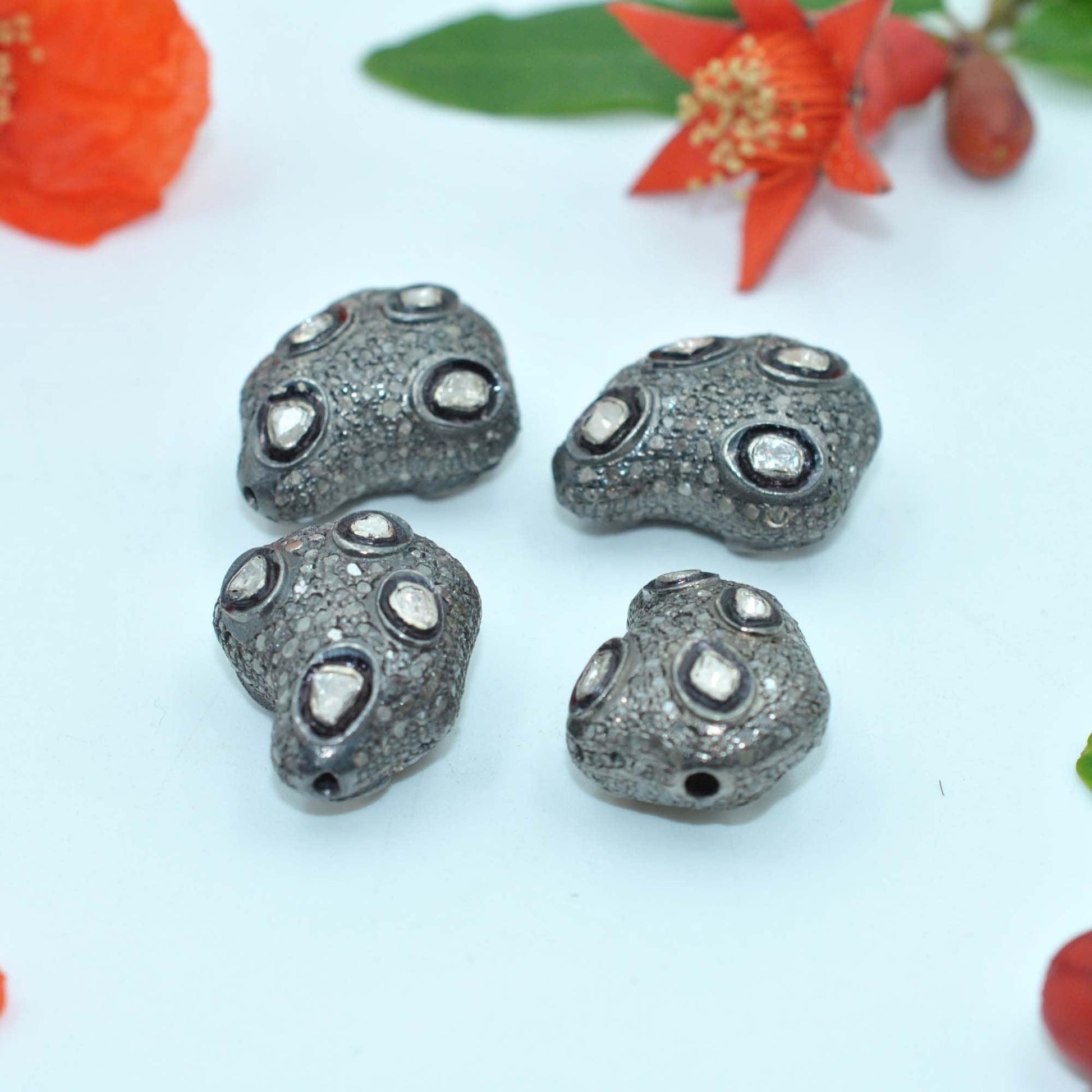 925 Sterling Silver Polki Diamond Fancy Beads-DIY Jewelry Making - Kanika Creations