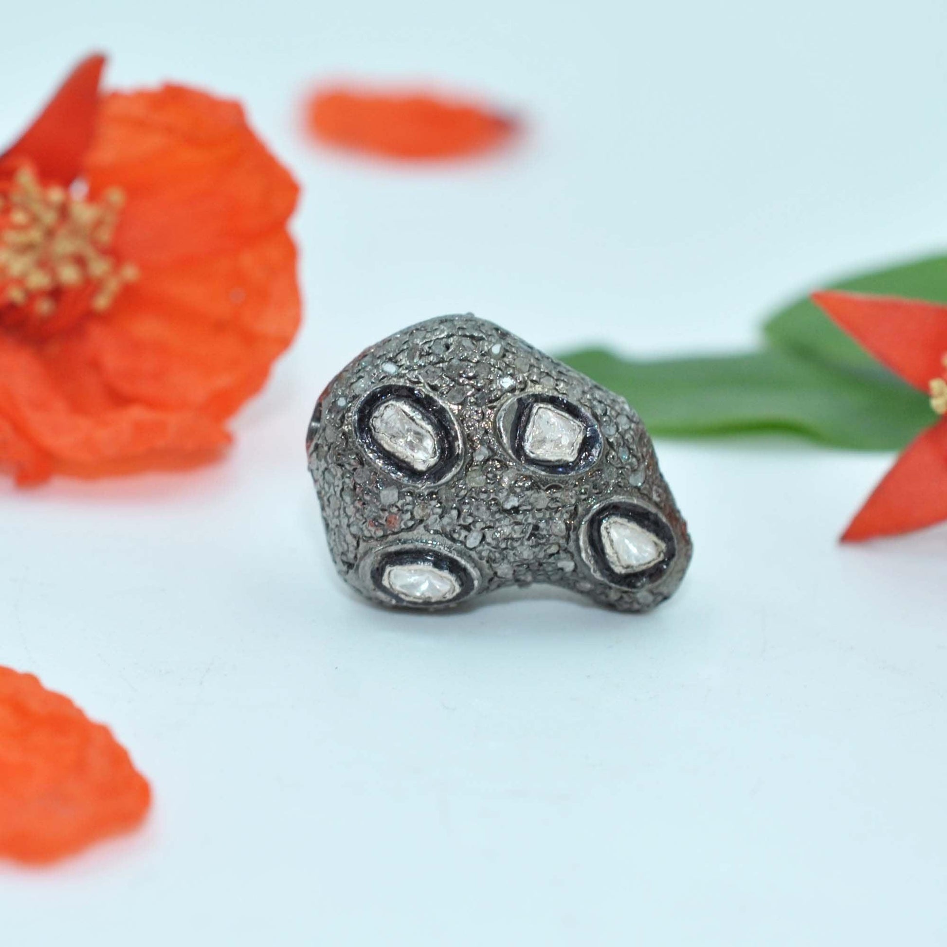 925 Sterling Silver Polki Diamond Fancy Beads-DIY Jewelry Making - Kanika Creations