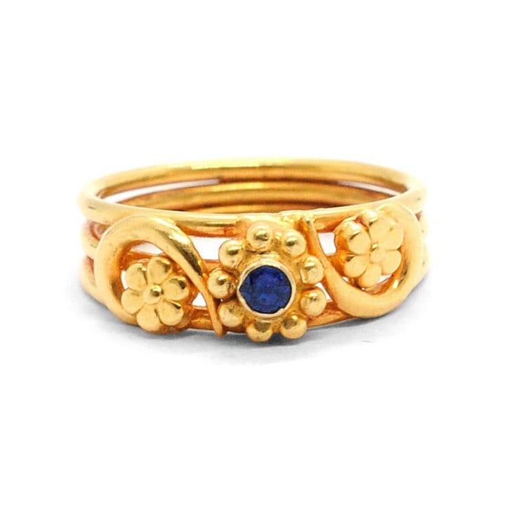 18k Yellow Gold Wedding Floral Ring 6 US - Kanika Creations