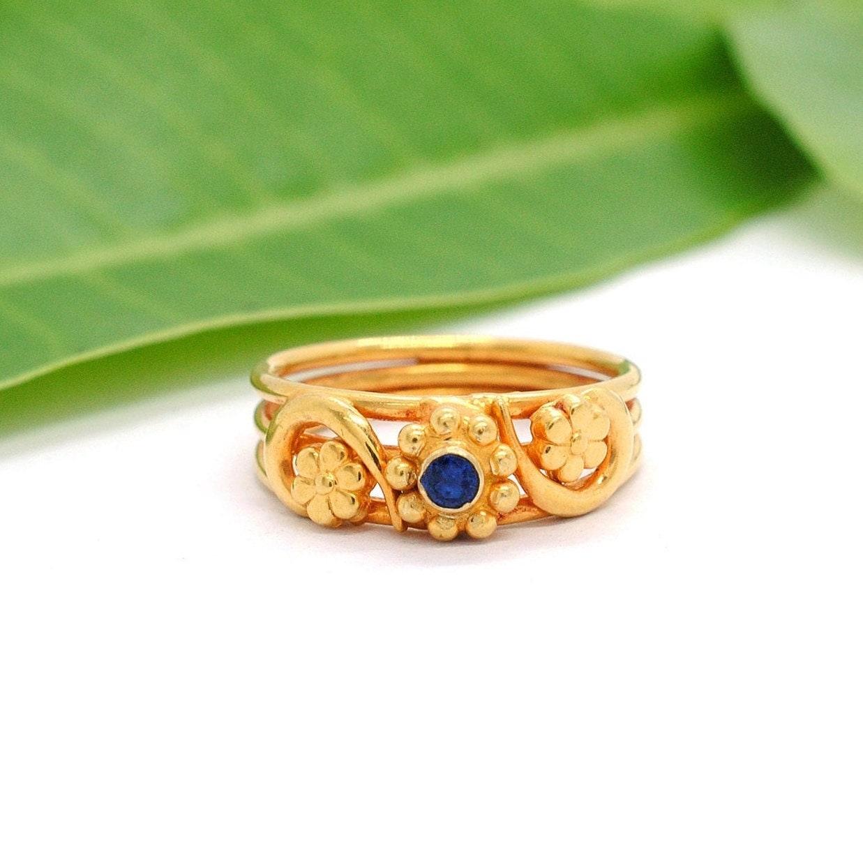 18k Yellow Gold Wedding Floral Ring 6 US - Kanika Creations