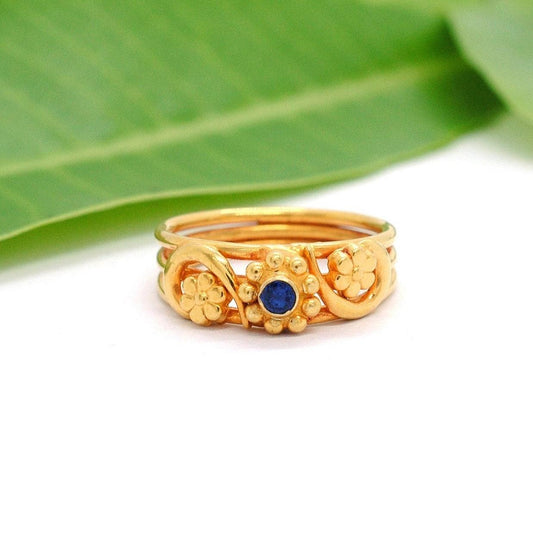 18k Yellow Gold Wedding Floral Ring 6 US - Kanika Creations