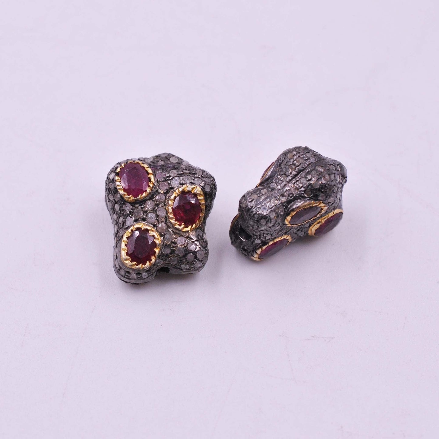 925 Sterling Silver Pave Diamond & Multi-Gemstone Spacer Beads - Kanika Creations