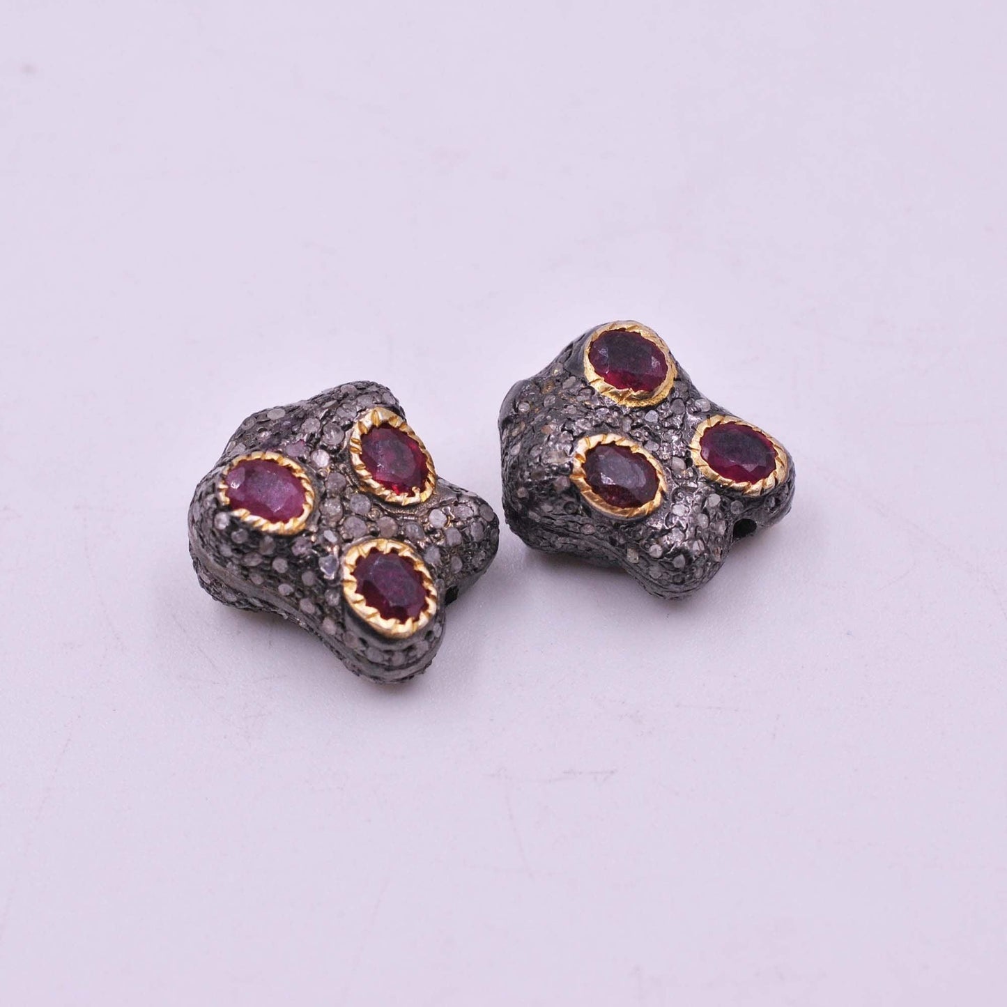 925 Sterling Silver Pave Diamond & Multi-Gemstone Spacer Beads - Kanika Creations