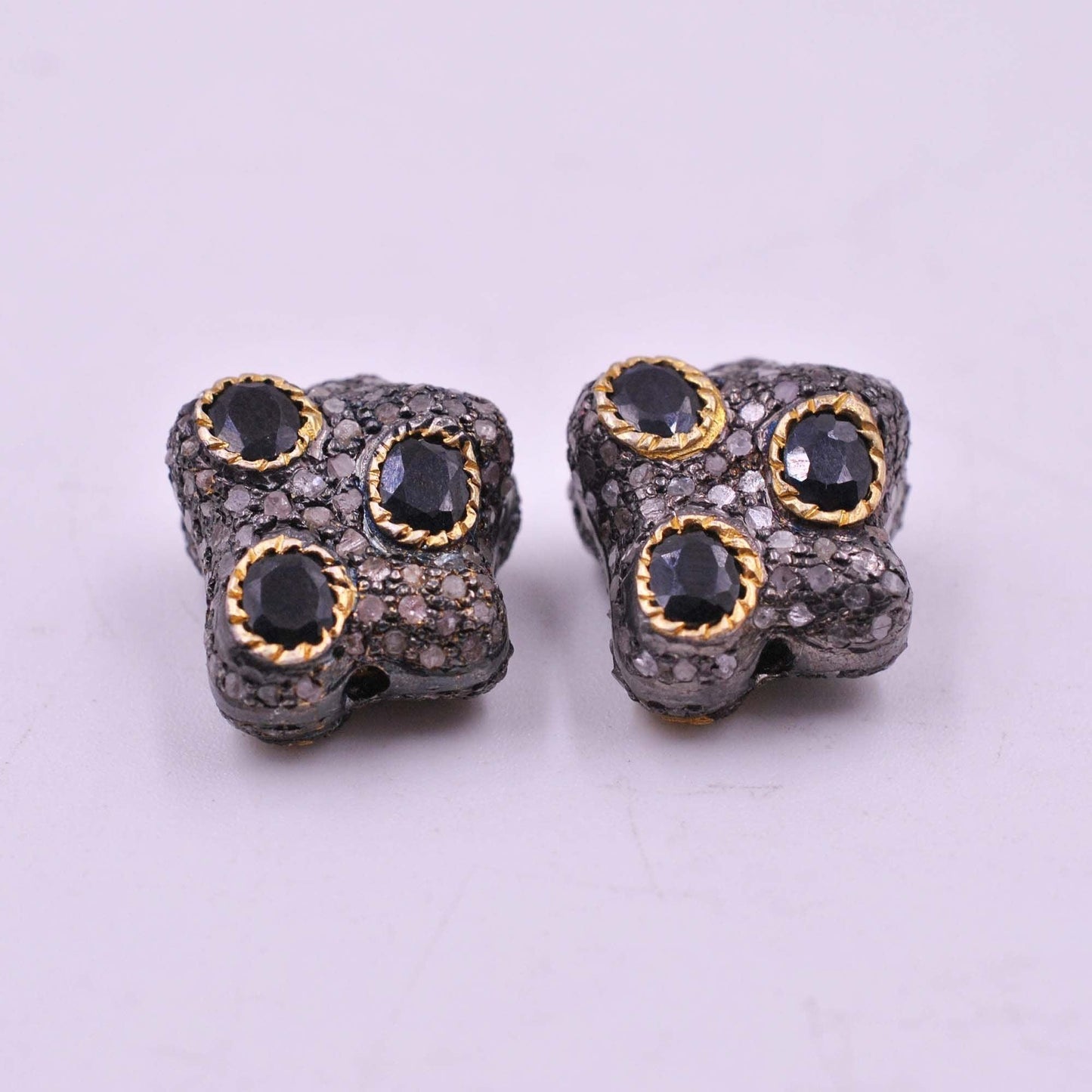 925 Sterling Silver Pave Diamond & Multi-Gemstone Spacer Beads - Kanika Creations