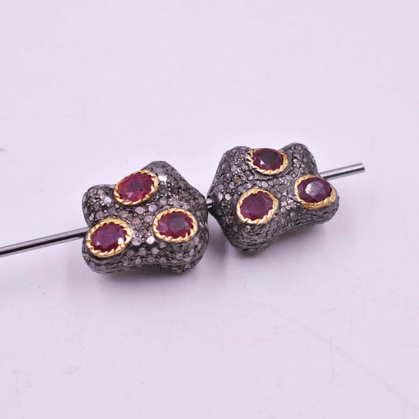 925 Sterling Silver Pave Diamond & Multi-Gemstone Spacer Beads - Kanika Creations