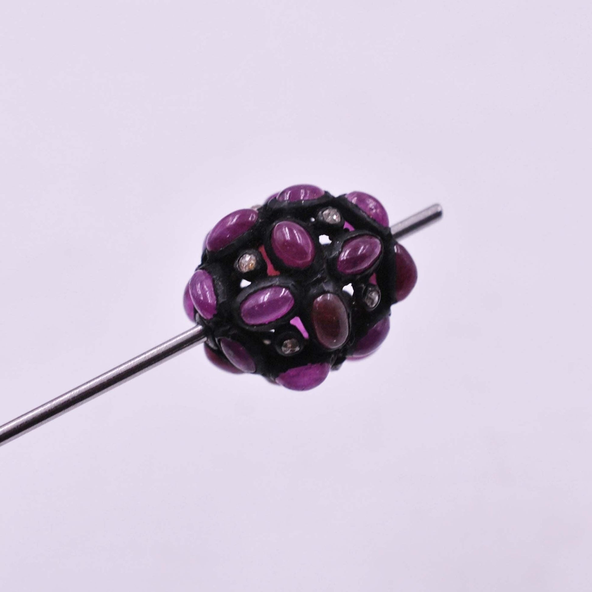 925 Sterling Silver Pave Diamond & Ruby Oxidized Beads - Kanika Creations