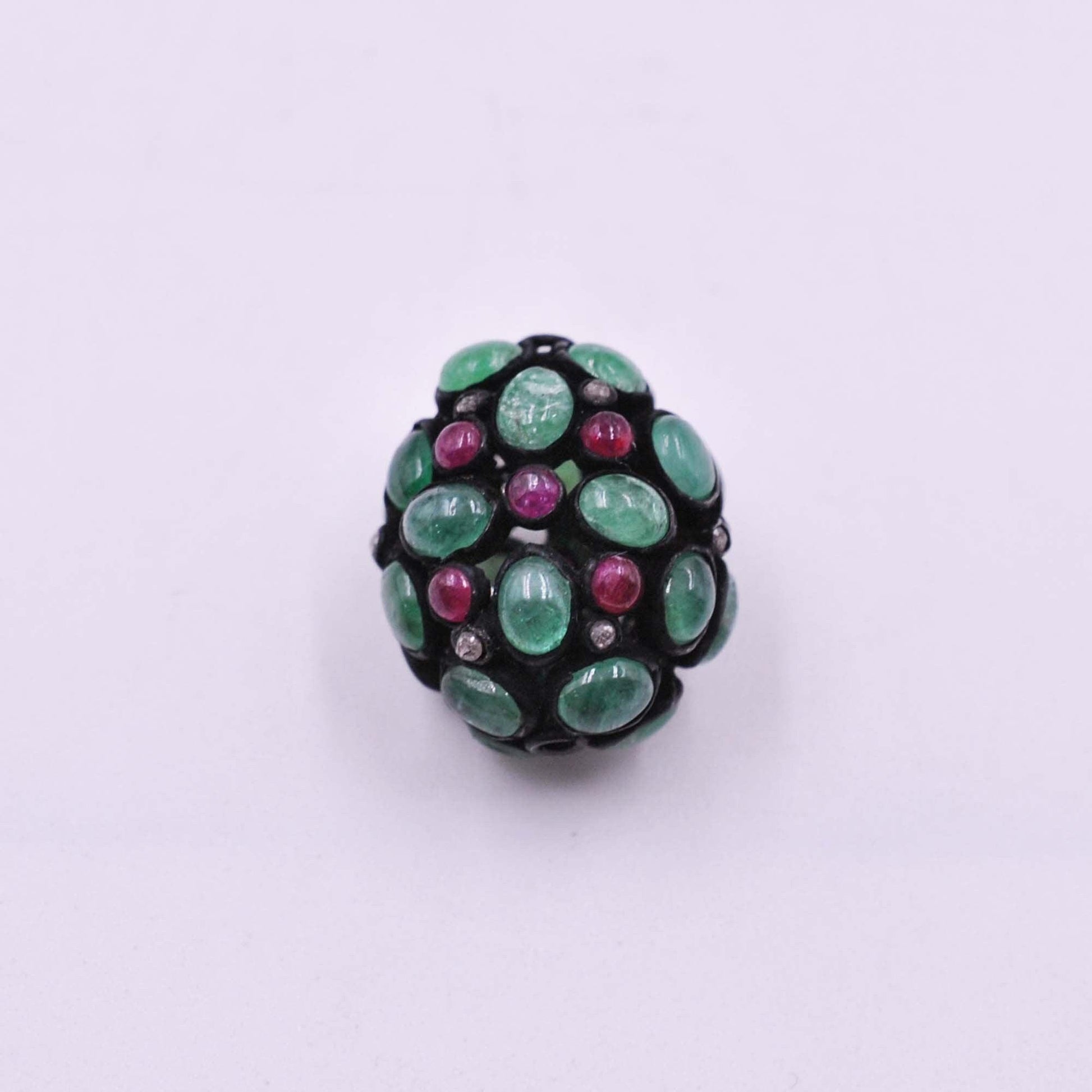 925 Sterling Silver Pave Diamond with Ruby & Emerald Beads - Kanika Creations