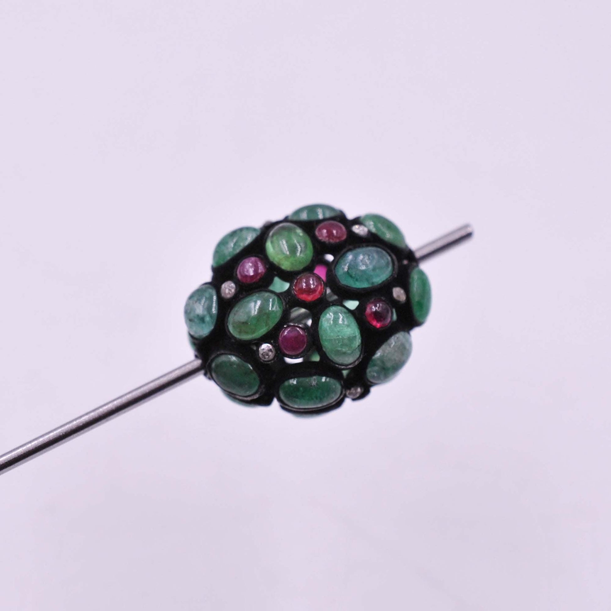925 Sterling Silver Pave Diamond with Ruby & Emerald Beads - Kanika Creations