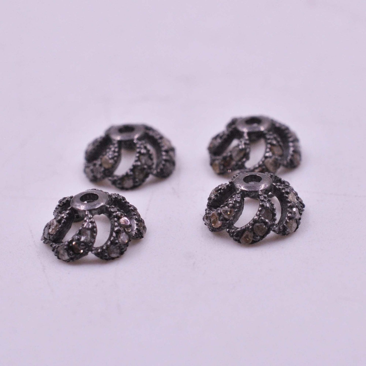 925 Sterling Silver Pave Diamond Swirl Bead Caps - Kanika Creations