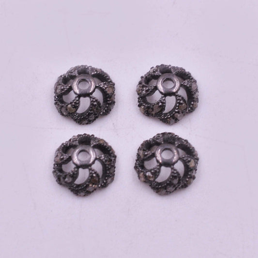 925 Sterling Silver Pave Diamond Swirl Bead Caps - Kanika Creations