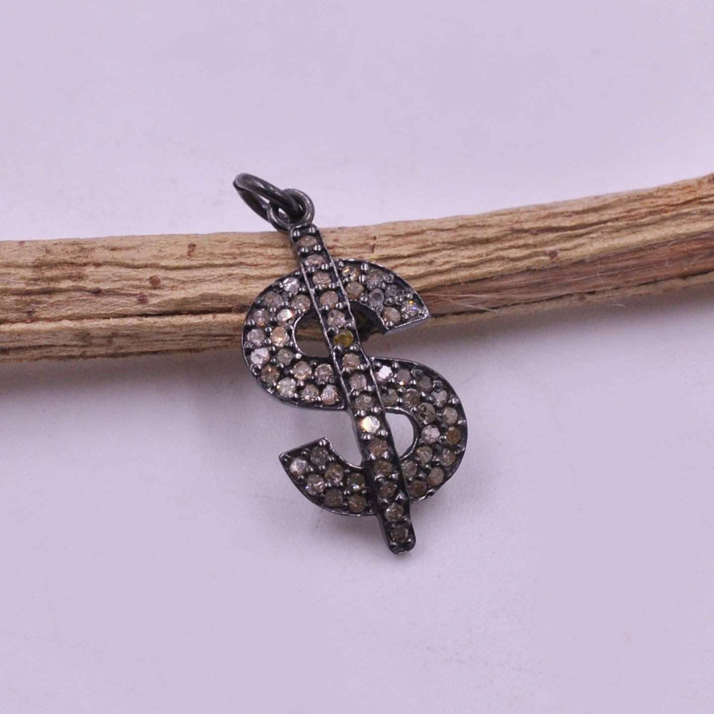 925 Sterling Silver Pave Diamond Dollar Sign Charm Pendant - Kanika Creations