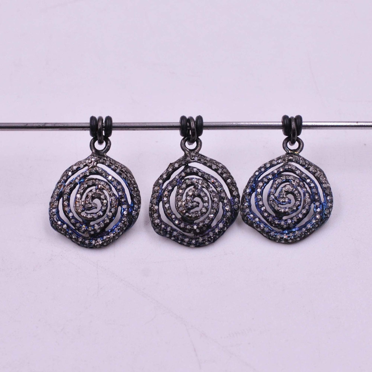 925 Sterling Silver Pave Diamond Spiral Charm Pendant - Kanika Creations