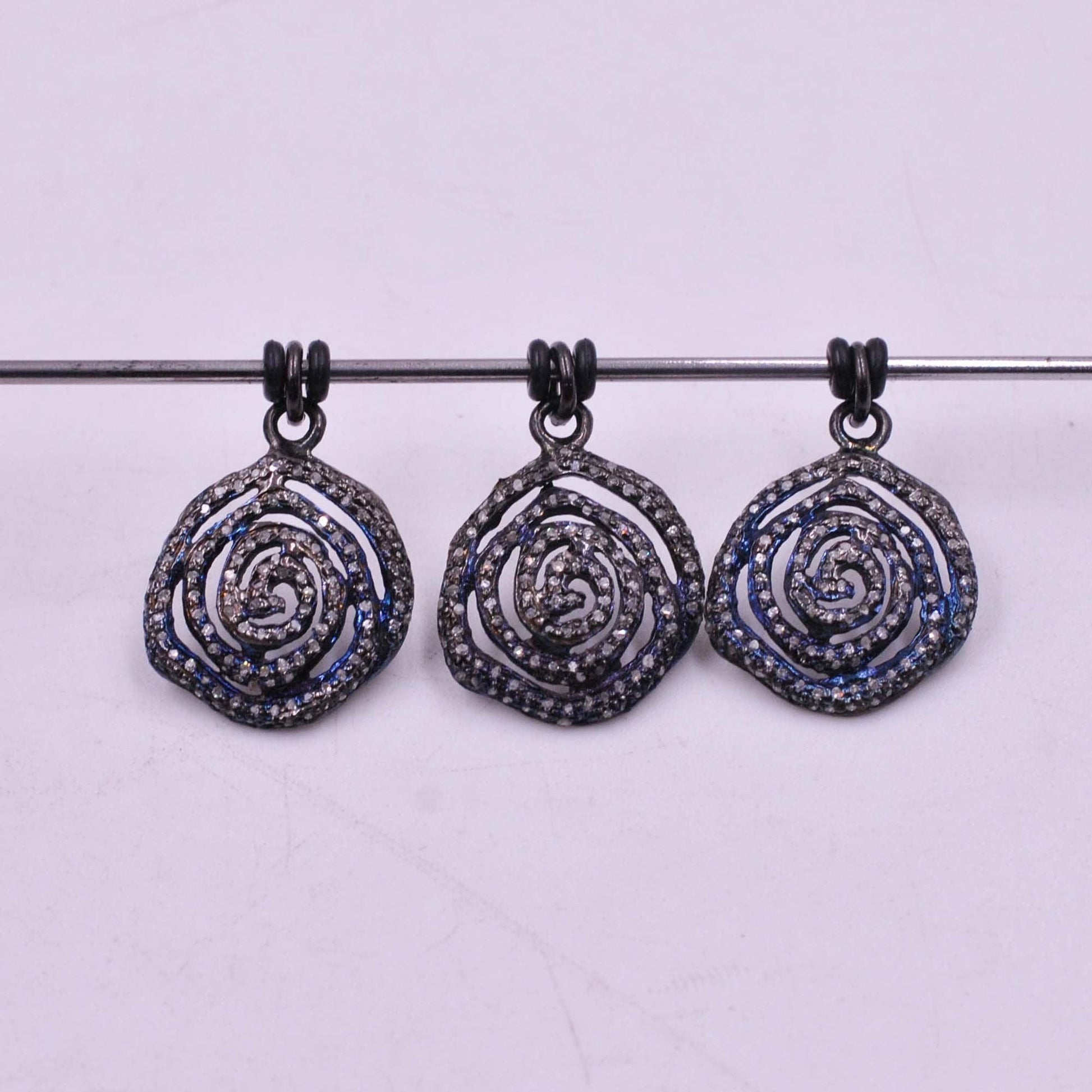 925 Sterling Silver Pave Diamond Spiral Pendant - Kanika Creations