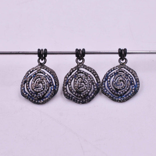 925 Sterling Silver Pave Diamond Spiral Pendant - Kanika Creations
