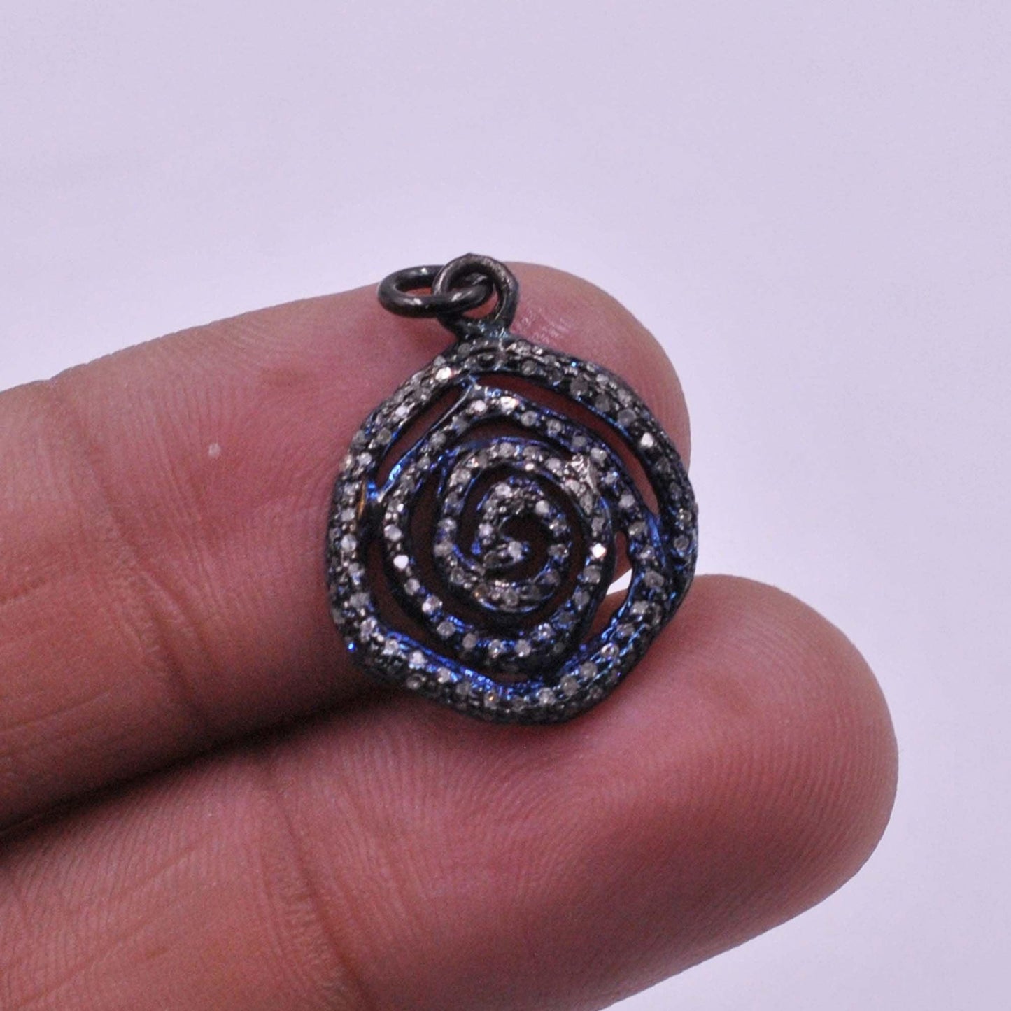 925 Sterling Silver Pave Diamond Spiral Charm Pendant - Kanika Creations