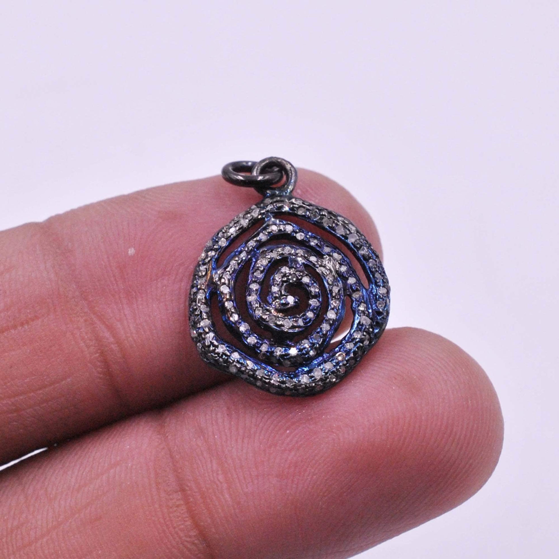 925 Sterling Silver Pave Diamond Spiral Pendant - Kanika Creations