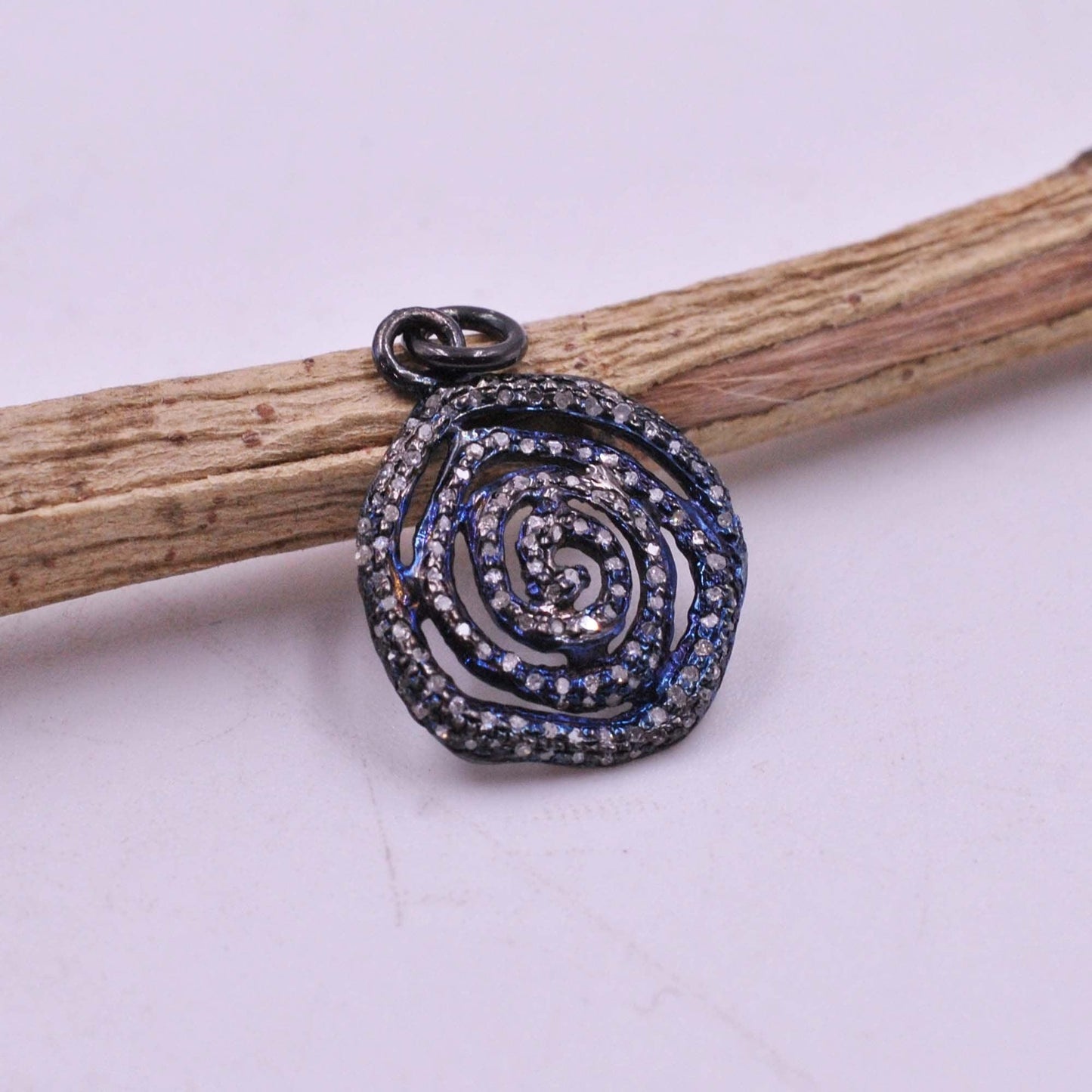 925 Sterling Silver Pave Diamond Spiral Charm Pendant - Kanika Creations