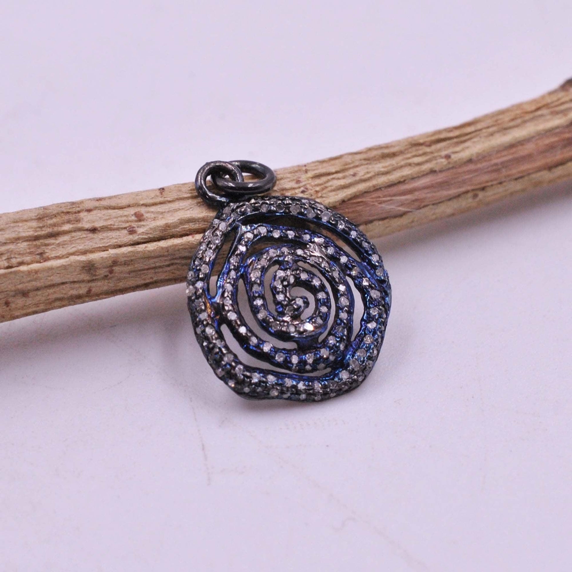925 Sterling Silver Pave Diamond Spiral Pendant - Kanika Creations