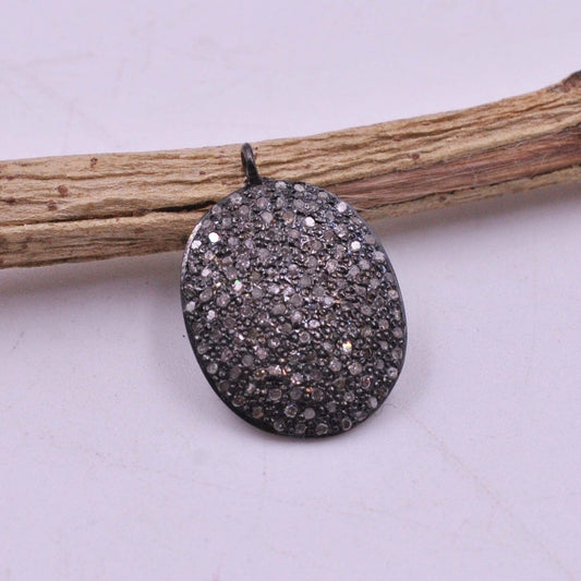 925 Sterling Silver Pave Diamond Oval Pendant - Kanika Creations