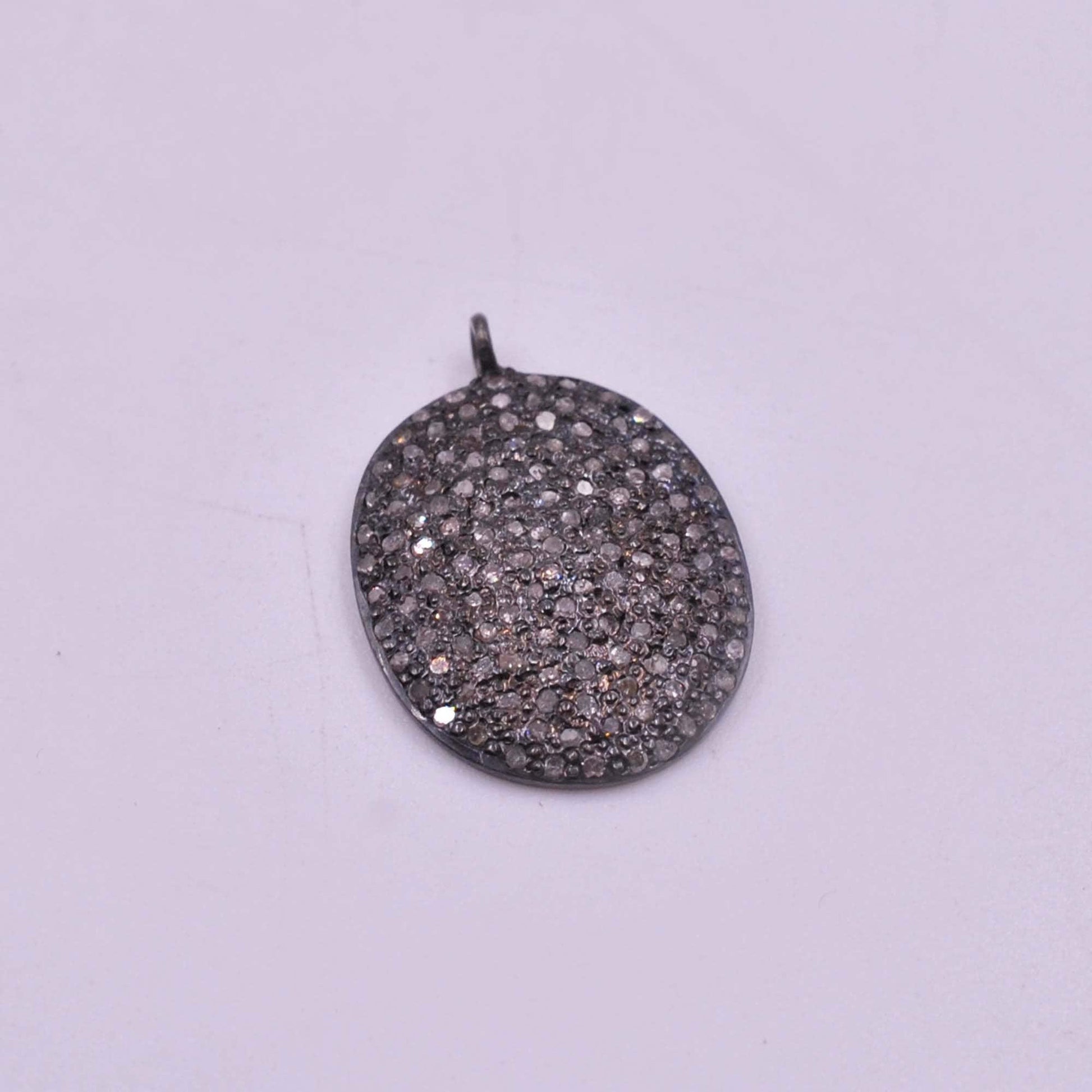 925 Sterling Silver Pave Diamond Oval Pendant - Kanika Creations