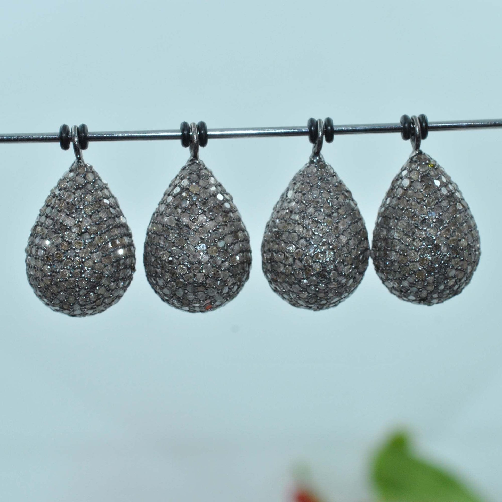 925 Sterling Silver Pave Diamond Teardrop Charm - Kanika Creations