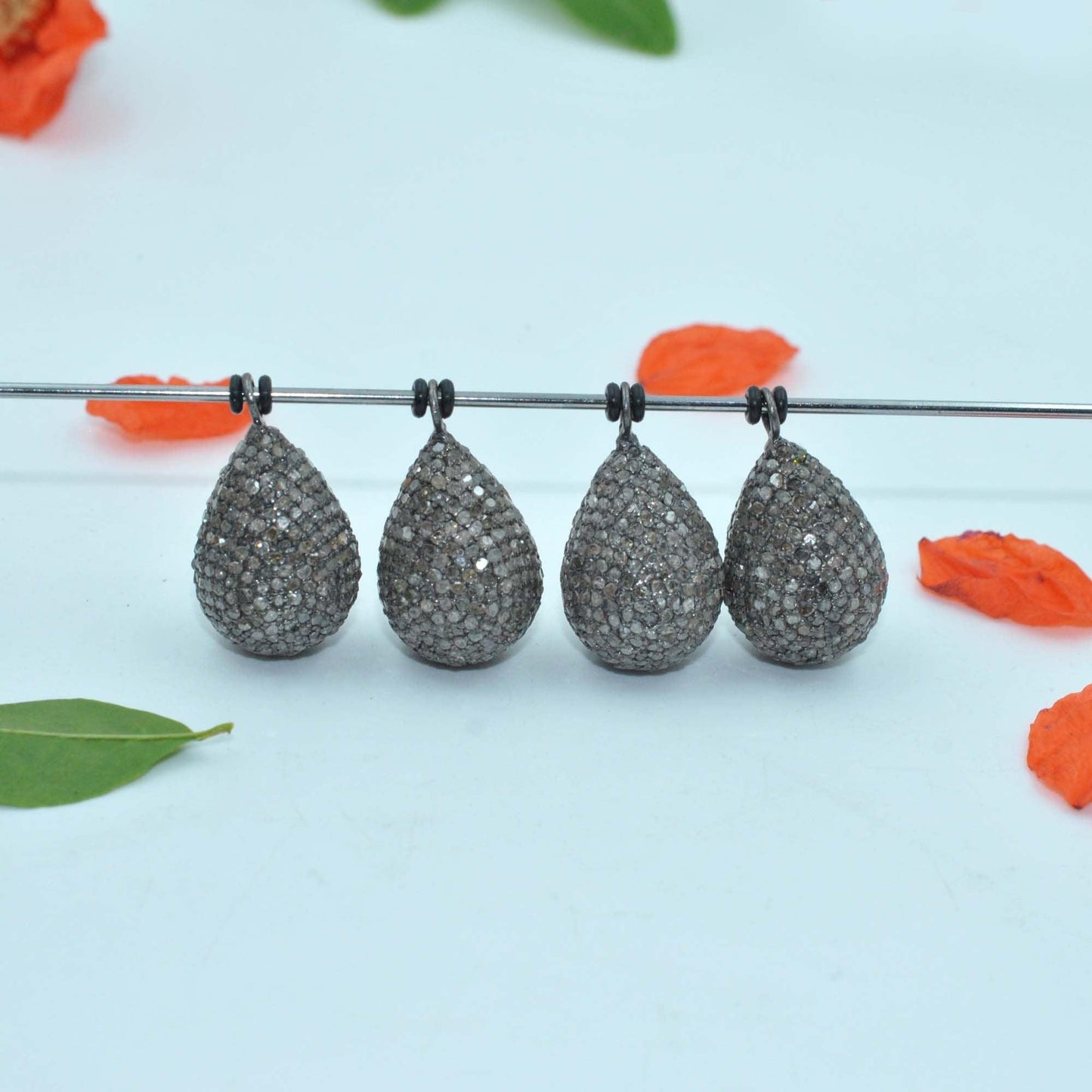 925 Sterling Silver Pave Diamond Teardrop Charm - Kanika Creations