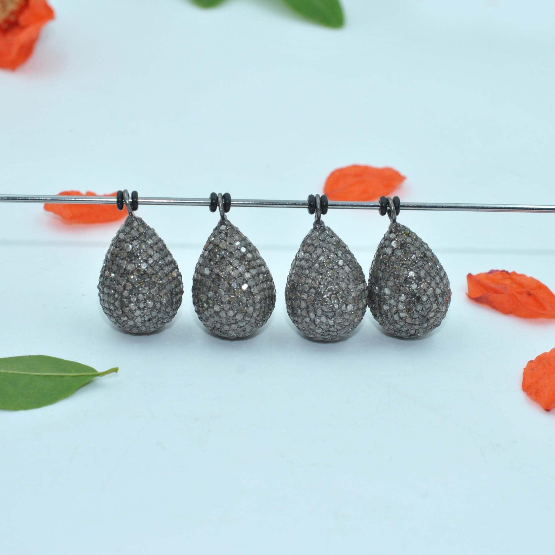 925 Sterling Silver Pave Diamond Teardrop Charm - Kanika Creations